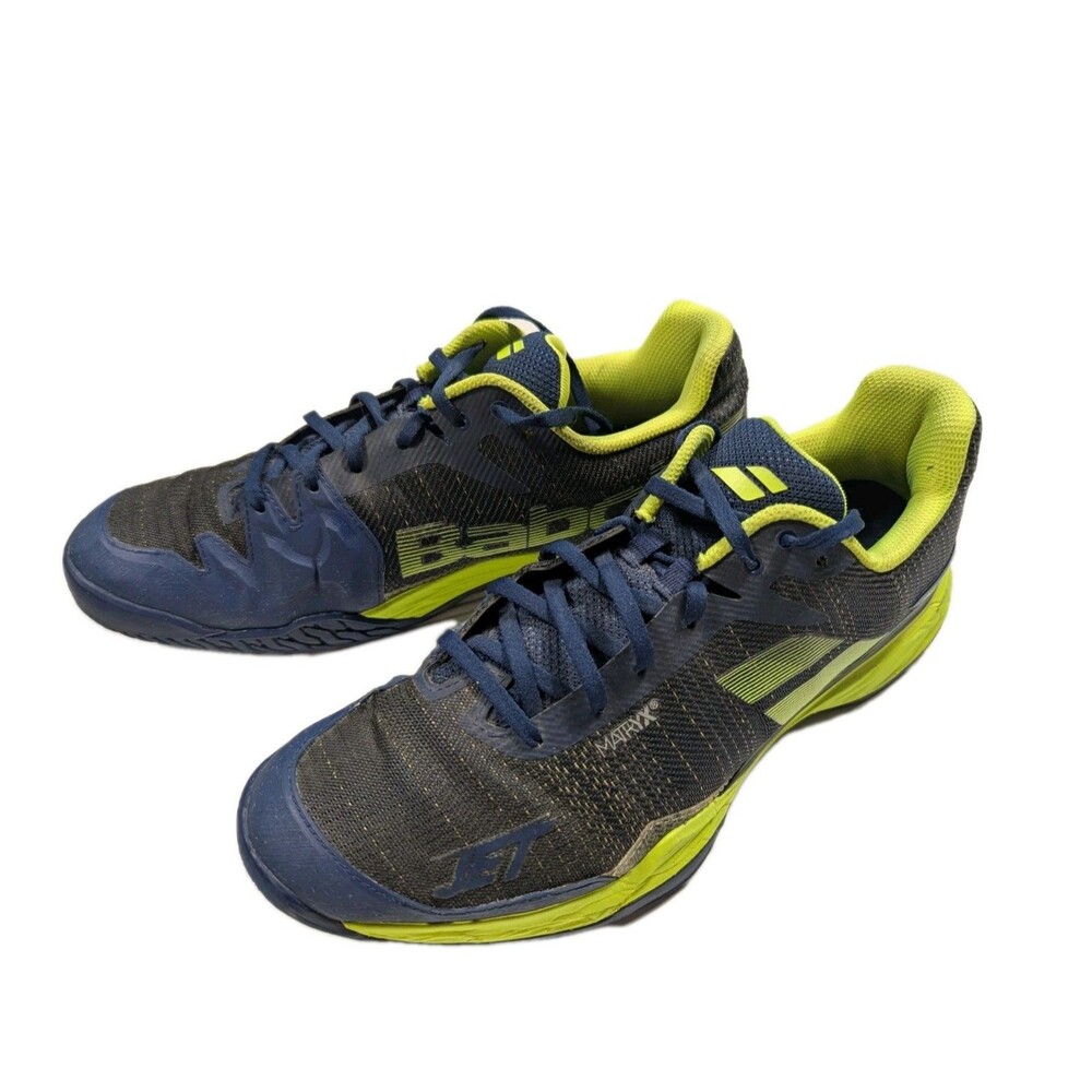 Babolat Jet Mach 2 Navy & Lime Green All Court Shoes Size 12 Excellent Condition